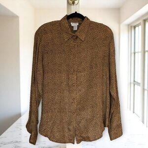 Vintage 100% Silk Long Sleeves Cheetah Print Button-Up Blouse